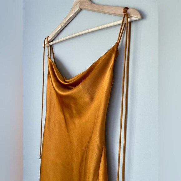 NEW Self-Portrait Burnt Orange Satin Midi Dress Lace | US 0 UK 4 - Picture 9 of 12